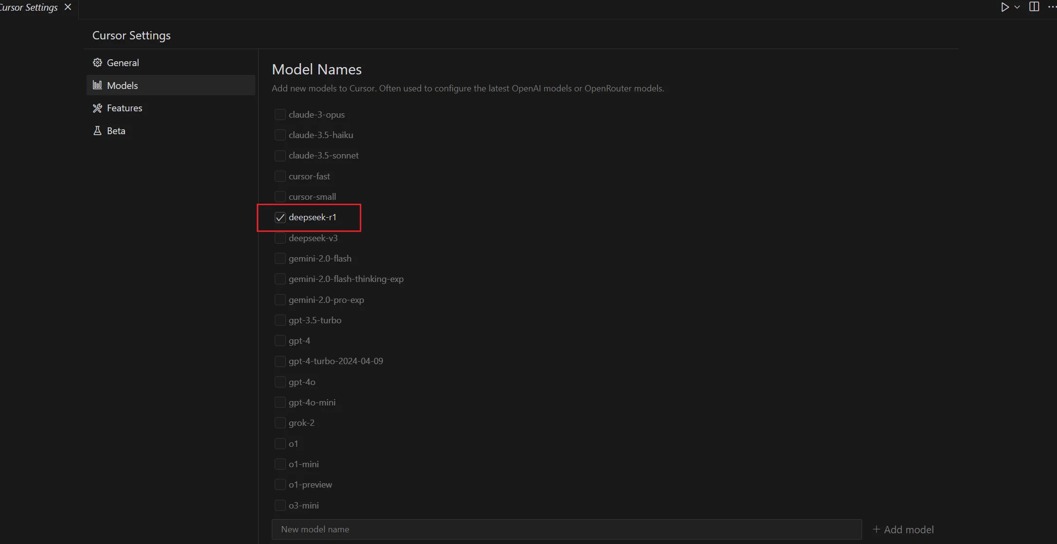 在 Cursor 中启用目标模型