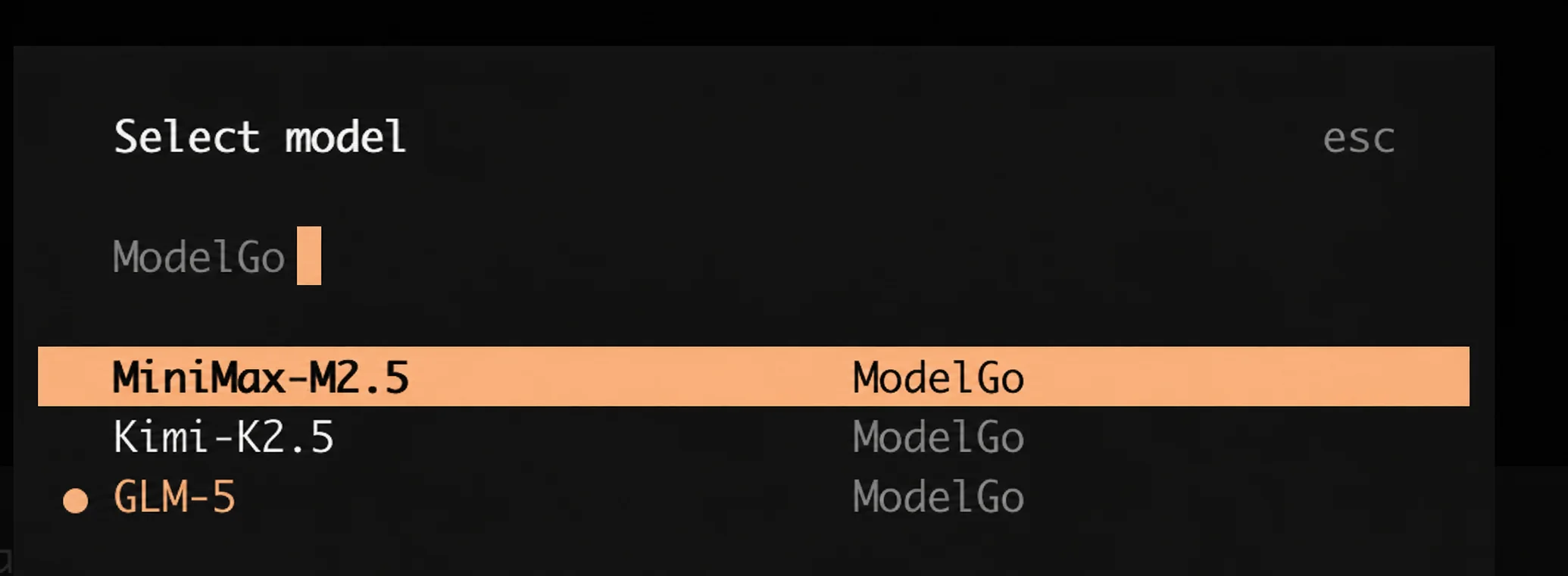 在 OpenCode 中筛选 ModelGo 模型