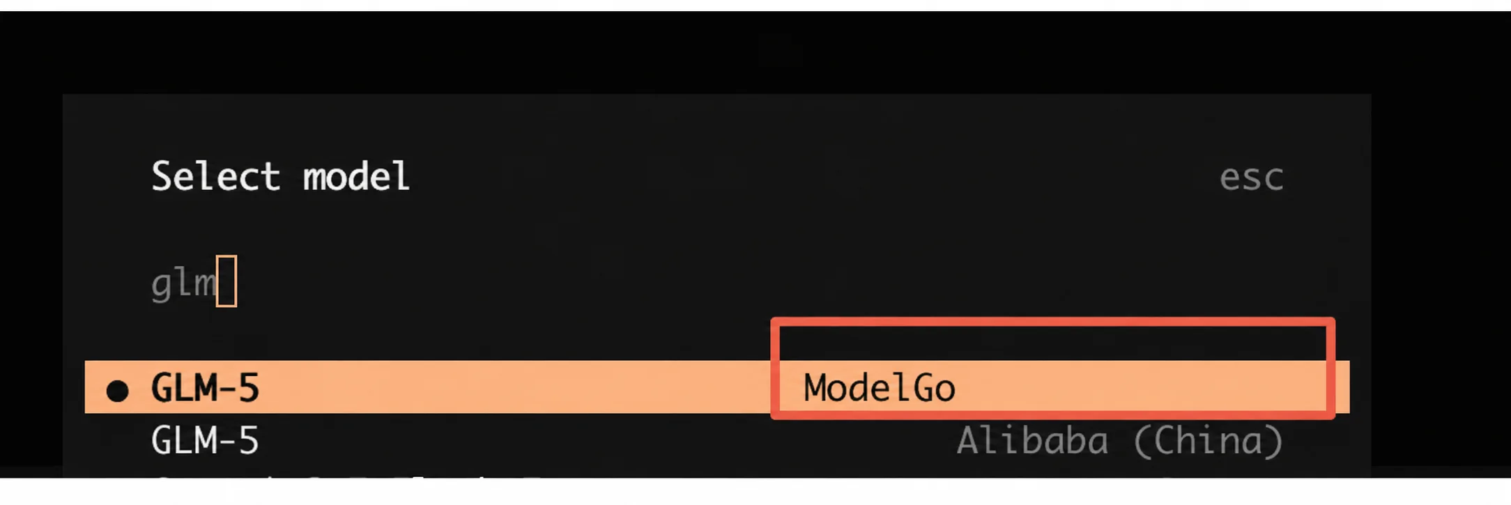 在 OpenCode 模型列表中识别 ModelGo
